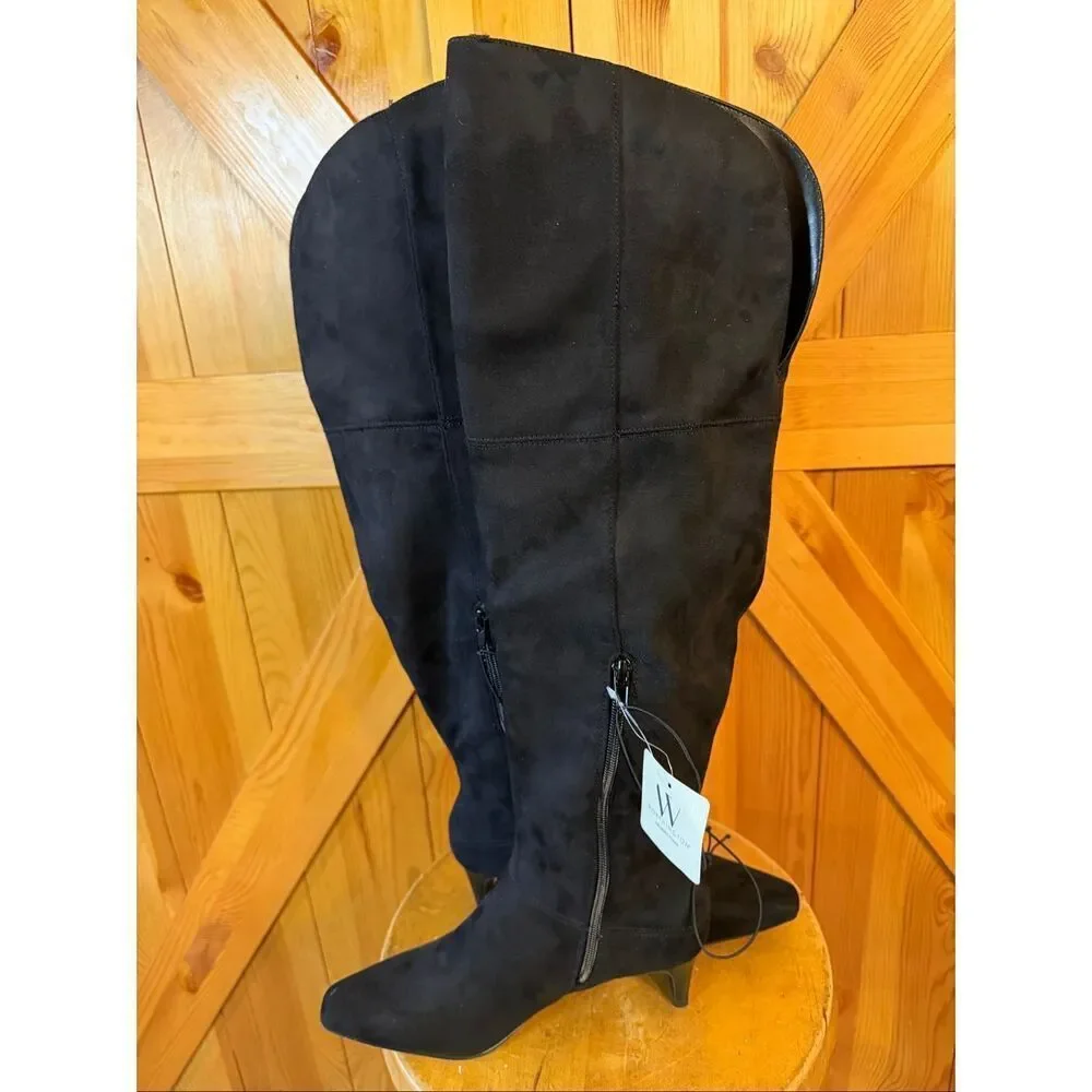 Worthington Valto Faux Suede Black High Over Knee Heeled Boots Size 6M nwt Read